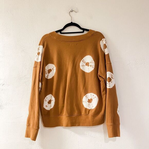 Madewell Cotton Cardigan Sweatshirt in Tie-Dye Dot Warm Hickory Small - Picture 3 of 8